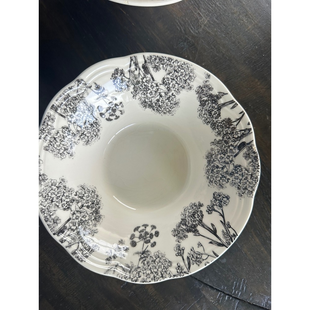 Euro Ceramica Savannah Cereal Soup Bowls Set of 2 Black Floral Portugal 7.25"GUC